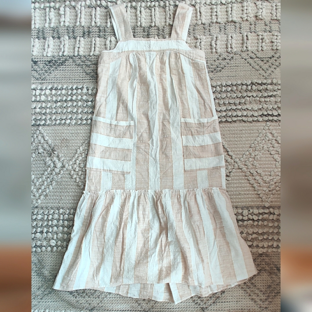 Anthro Maeve Tonal Striped Midi Dress Beige And White Size Small - Picture 3 of 6